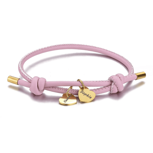 Vegan Leather Bracelet with Heart Pendants