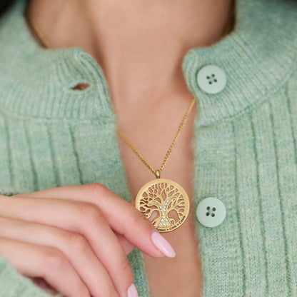 Personalised Tree of Life Necklace with Zirconia Stones