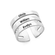Load image into Gallery viewer, LOANYA personalisierter Ring mit 3 Namen Loanya Silber 
